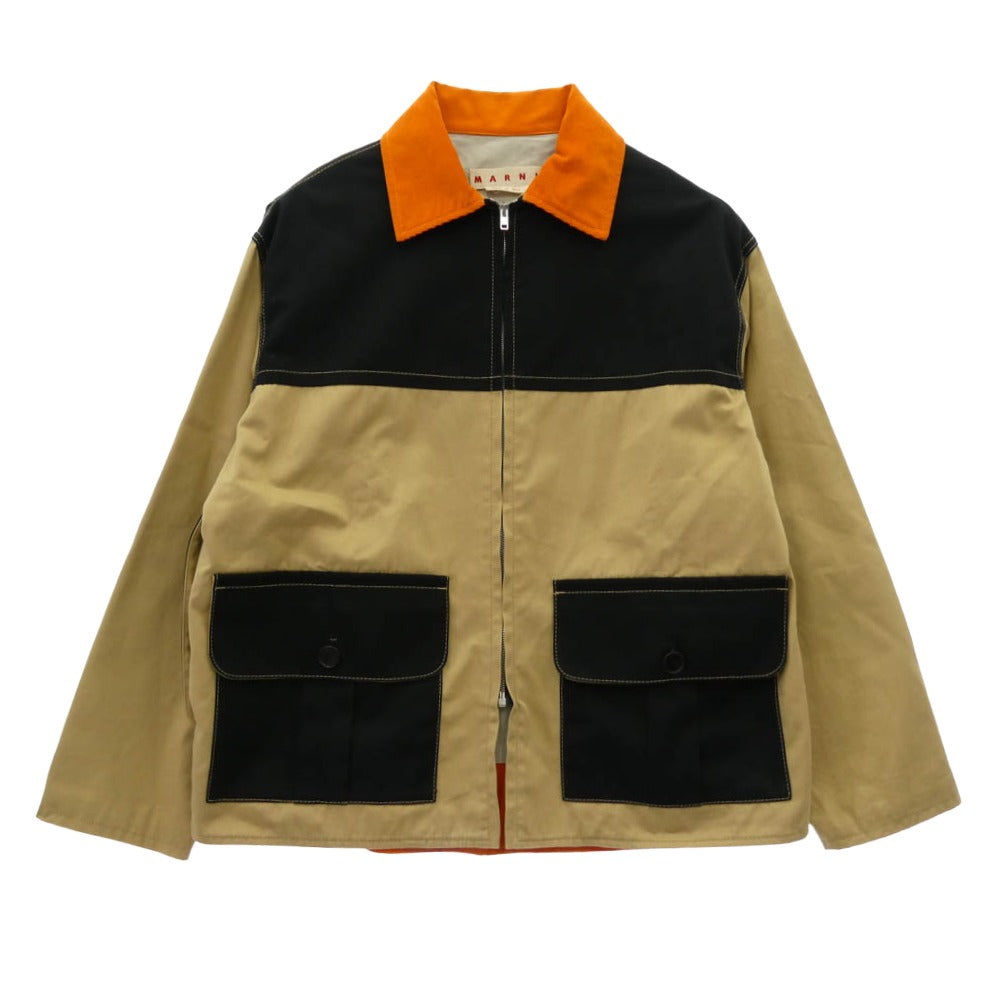 MARNI マルニ 23SS JUMU0137QU コットンギャバジン バイカラー ジャケット ブルゾン ベージュ系 マルチカラー系 46【極上美品】【中古】