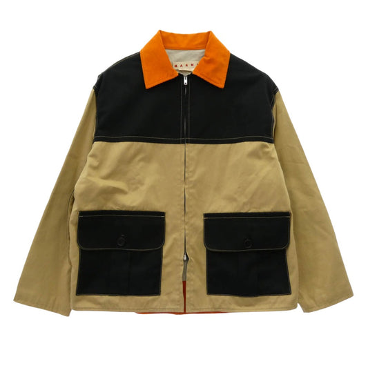 MARNI マルニ 23SS JUMU0137QU コットンギャバジン バイカラー ジャケット ブルゾン ベージュ系 マルチカラー系 46【極上美品】【中古】