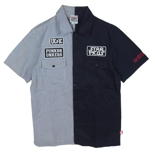 PUNK DRUNKERS パンクドランカーズ STAR スター ワッペン バイカラー 切替 ワーク 半袖 シャツ ブラック系 L【中古】