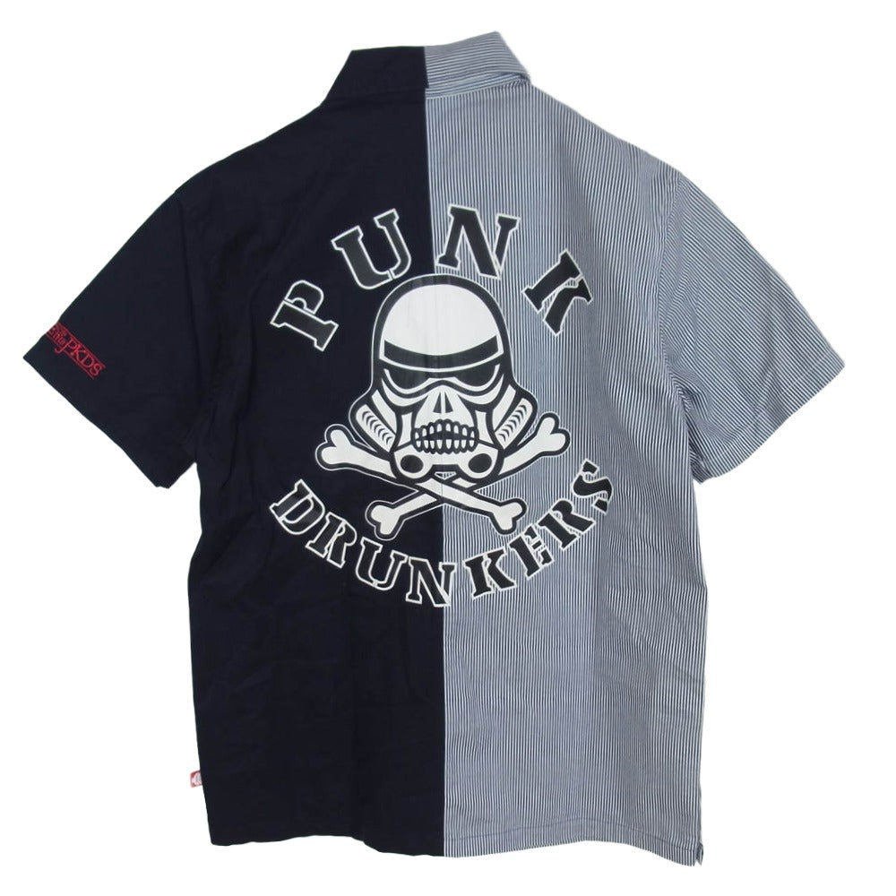 PUNK DRUNKERS パンクドランカーズ STAR スター ワッペン バイカラー 切替 ワーク 半袖 シャツ ブラック系 L【中古】