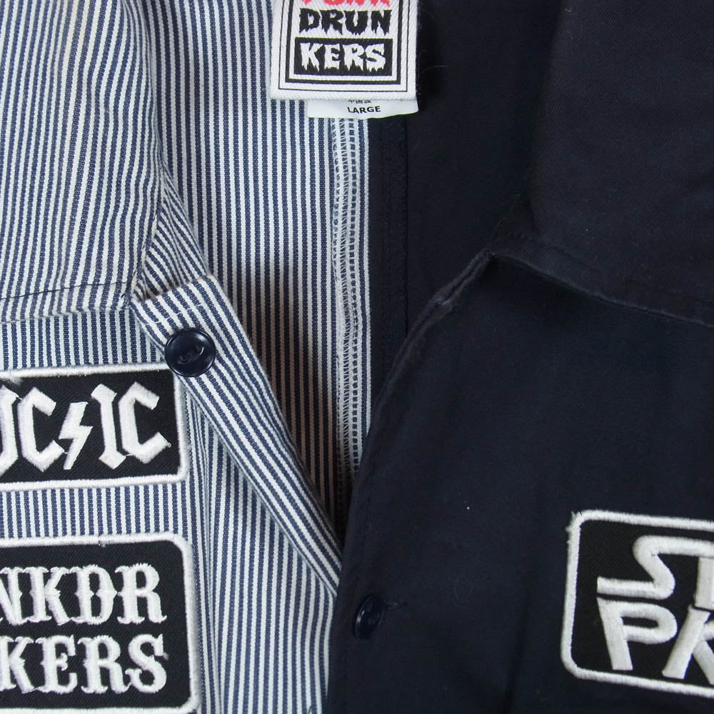 PUNK DRUNKERS パンクドランカーズ STAR スター ワッペン バイカラー 切替 ワーク 半袖 シャツ ブラック系 L【中古】