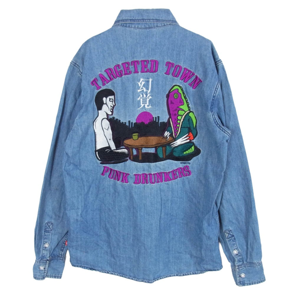 PUNK DRUNKERS パンクドランカーズ × 円谷プロ メトロン星人 刺繍 デニム シャツ インディゴブルー系 M【中古】