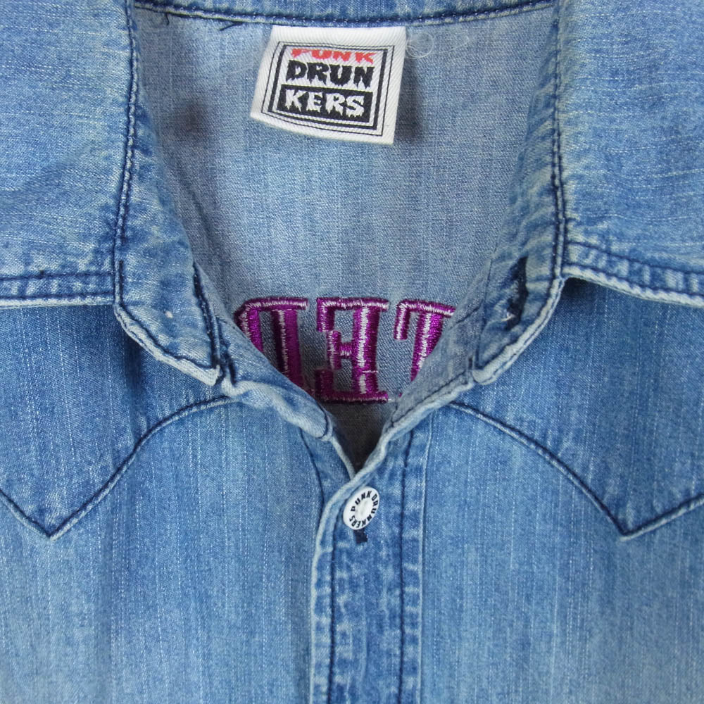PUNK DRUNKERS パンクドランカーズ × 円谷プロ メトロン星人 刺繍 デニム シャツ インディゴブルー系 M【中古】