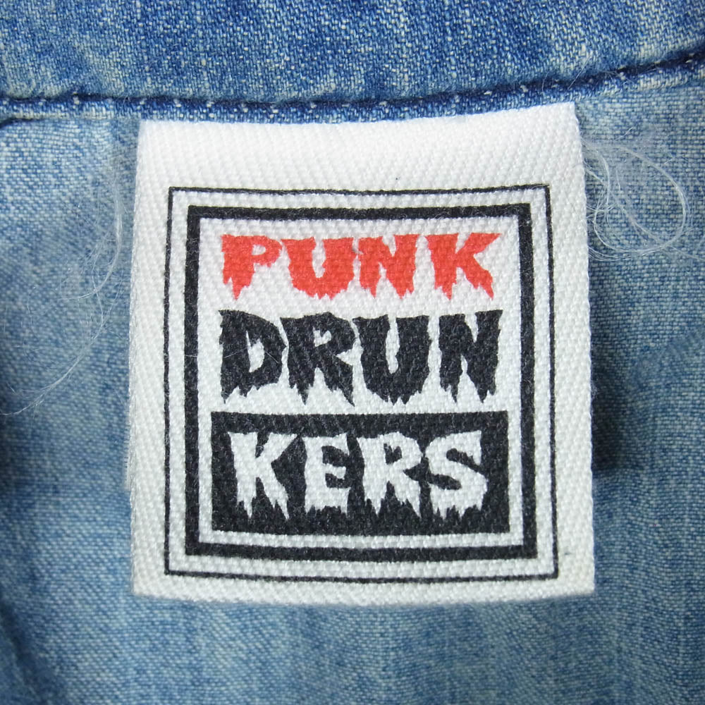 PUNK DRUNKERS パンクドランカーズ × 円谷プロ メトロン星人 刺繍 デニム シャツ インディゴブルー系 M【中古】