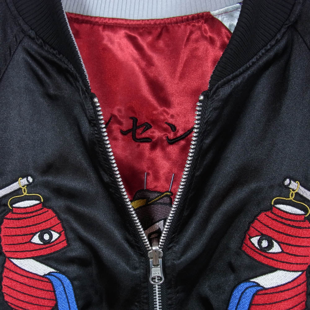PUNK DRUNKERS パンクドランカーズ F0995-004 × NONSENSE JP 妖怪スカジャン 刺繍 リバーシブル ジャケット ブルゾン ブラック系 レッド系 S【中古】