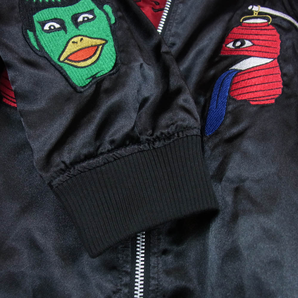 PUNK DRUNKERS パンクドランカーズ F0995-004 × NONSENSE JP 妖怪スカジャン 刺繍 リバーシブル ジャケット ブルゾン ブラック系 レッド系 S【中古】