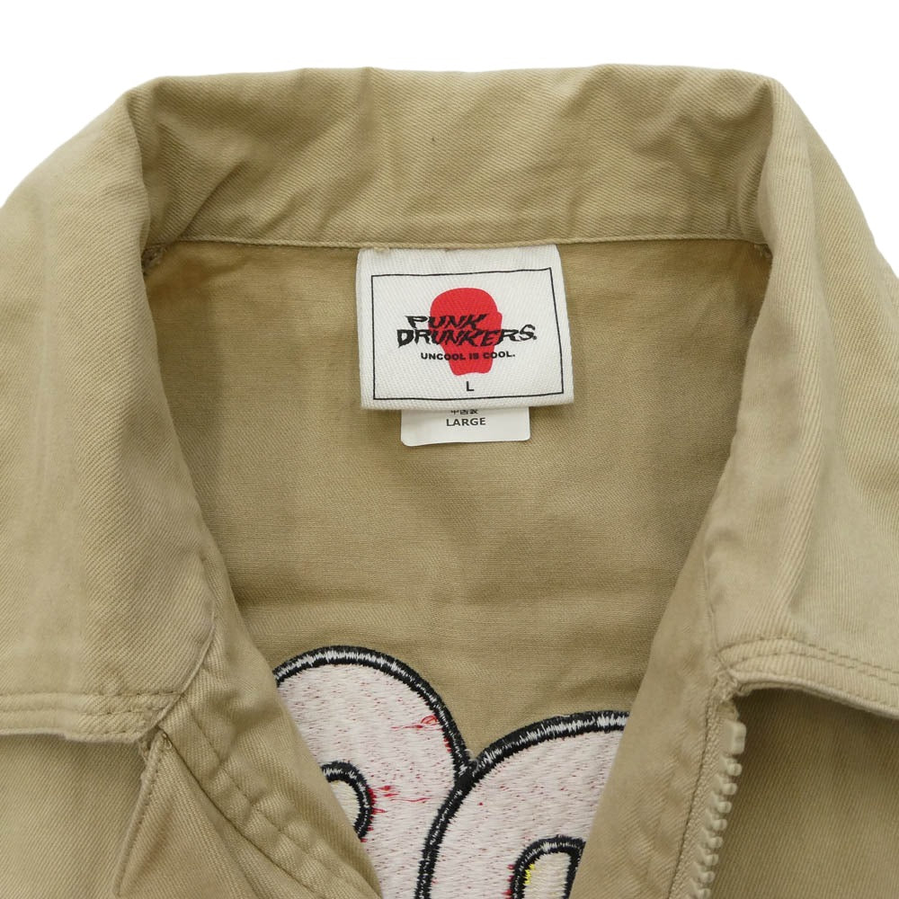 PUNK DRUNKERS パンクドランカーズ PDS-19200-2 地球つなぎ ロゴ刺繍 コンバーチブル オールインワン ジャンプスーツ ベージュ系 L【中古】