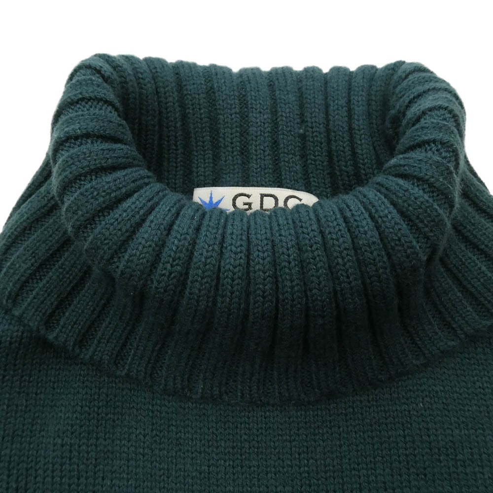 GDC ジーディーシー grandcanyon 袖ロゴ タートルネック ニット グリーン系 L【中古】