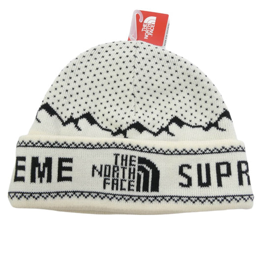 Supreme シュプリーム × The North Face ノースフェイス Fold Beanie フォールド ビーニー ニットキャップ ブラック系 ホワイト系 Free【極上美品】【中古】
