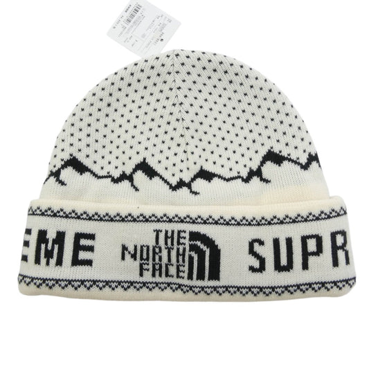 Supreme シュプリーム × The North Face ノースフェイス Fold Beanie フォールド ビーニー ニットキャップ ブラック系 ホワイト系 Free【極上美品】【中古】