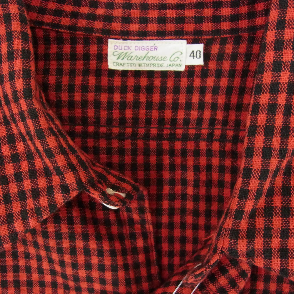 WAREHOUSE ウエアハウス リネン 半袖 チェック ショートスリーブ シャツ レッド系 40【中古】