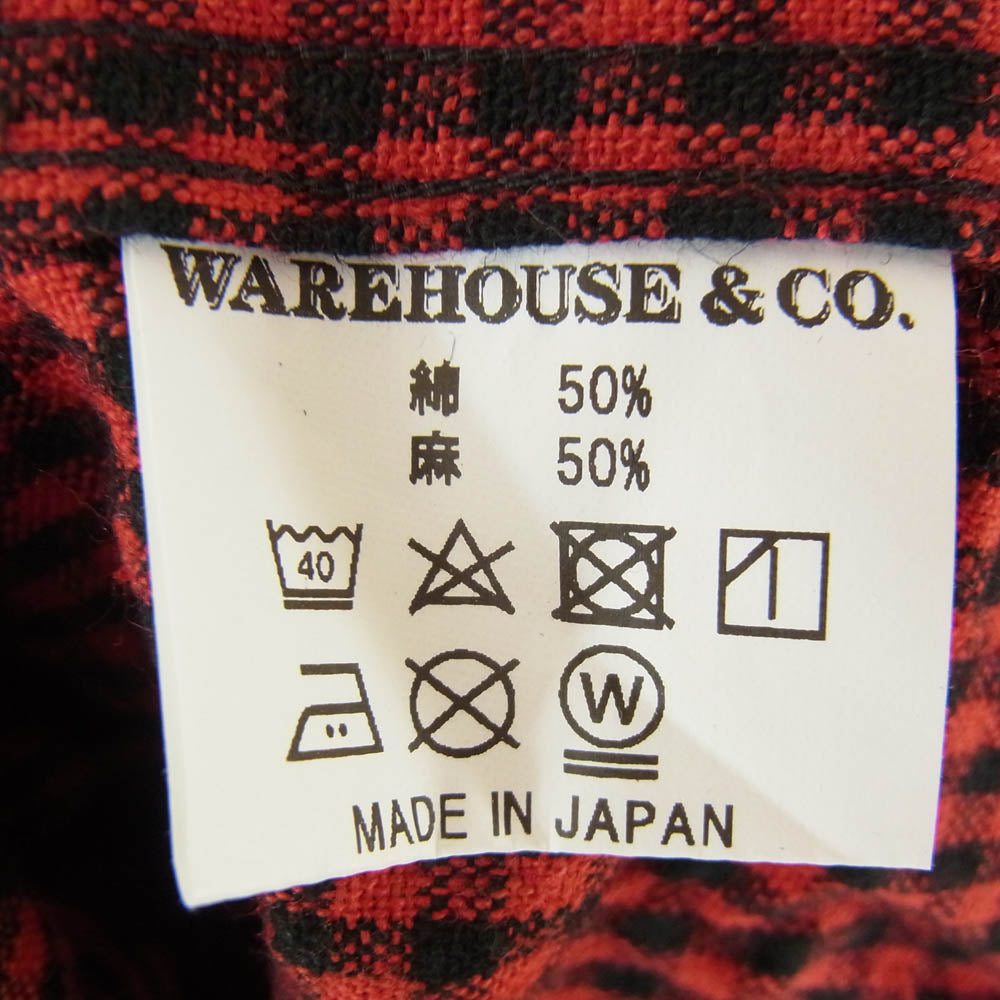 WAREHOUSE ウエアハウス リネン 半袖 チェック ショートスリーブ シャツ レッド系 40【中古】