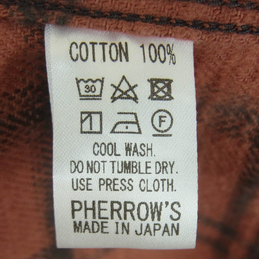 Pherrow's フェローズ チェック 長袖 シャツ ネルシャツ コットン 日本製 オレンジ系 L 40【中古】