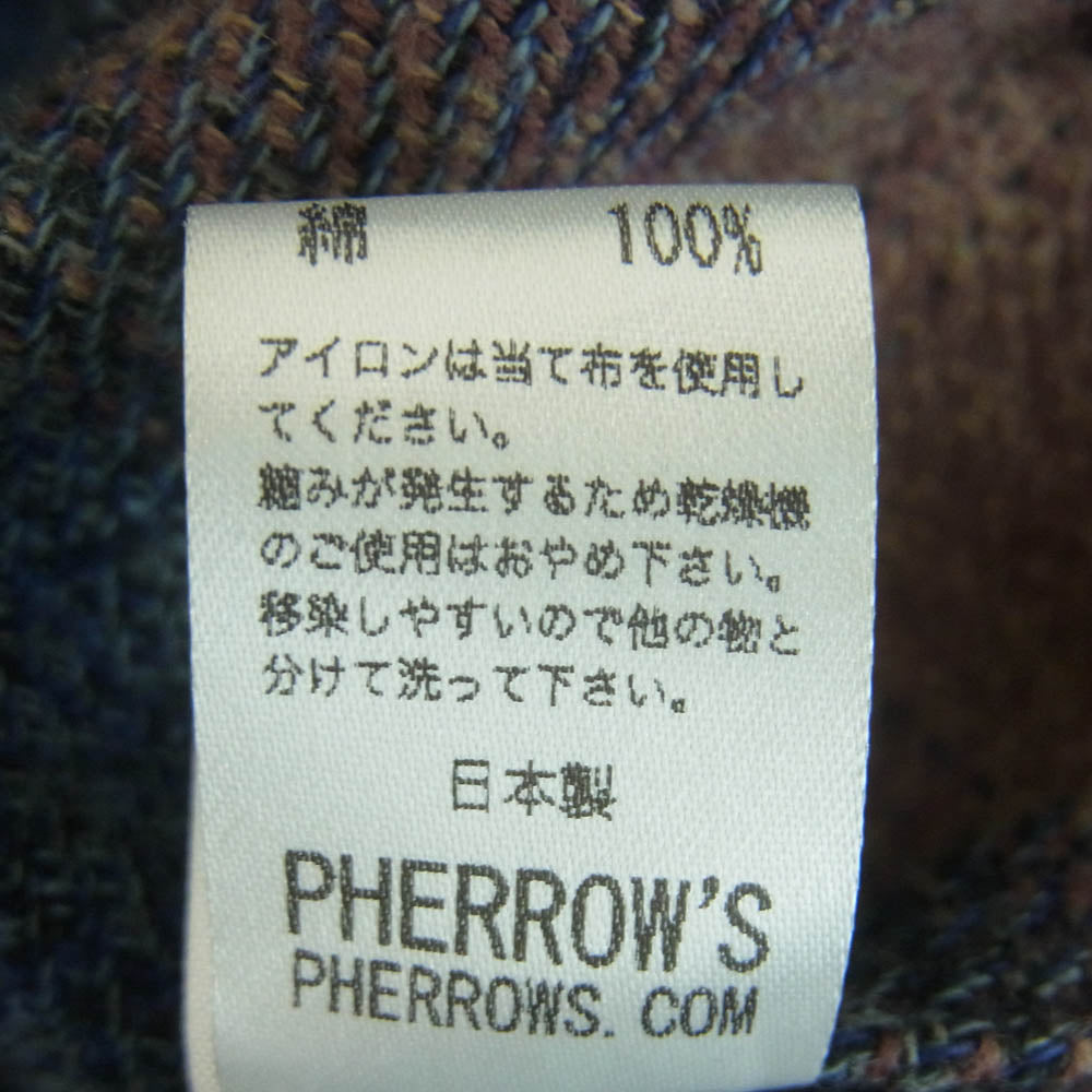 Pherrow's フェローズ 長袖 オンブレ チェック シャツ ネルシャツ コットン 日本製 ブラウン系 ネイビー系 L 40【中古】