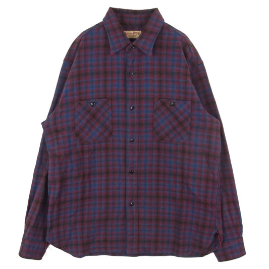 SUGAR CANE シュガーケーン SC29563 TWILL CHECK WORK SHIRT ツイル チェック ワーク 長袖 シャツ レッド系 ブルー系 ブラウン系 L 16 - 16.5【中古】