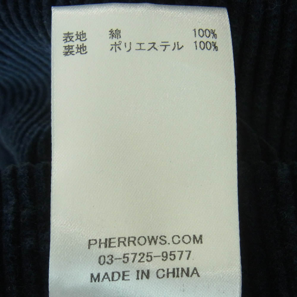 Pherrow's フェローズ 22W-PWSC1 SACK JACKET サック コーデュロイ ジャケット 中国製 ダークネイビー系 XL【中古】