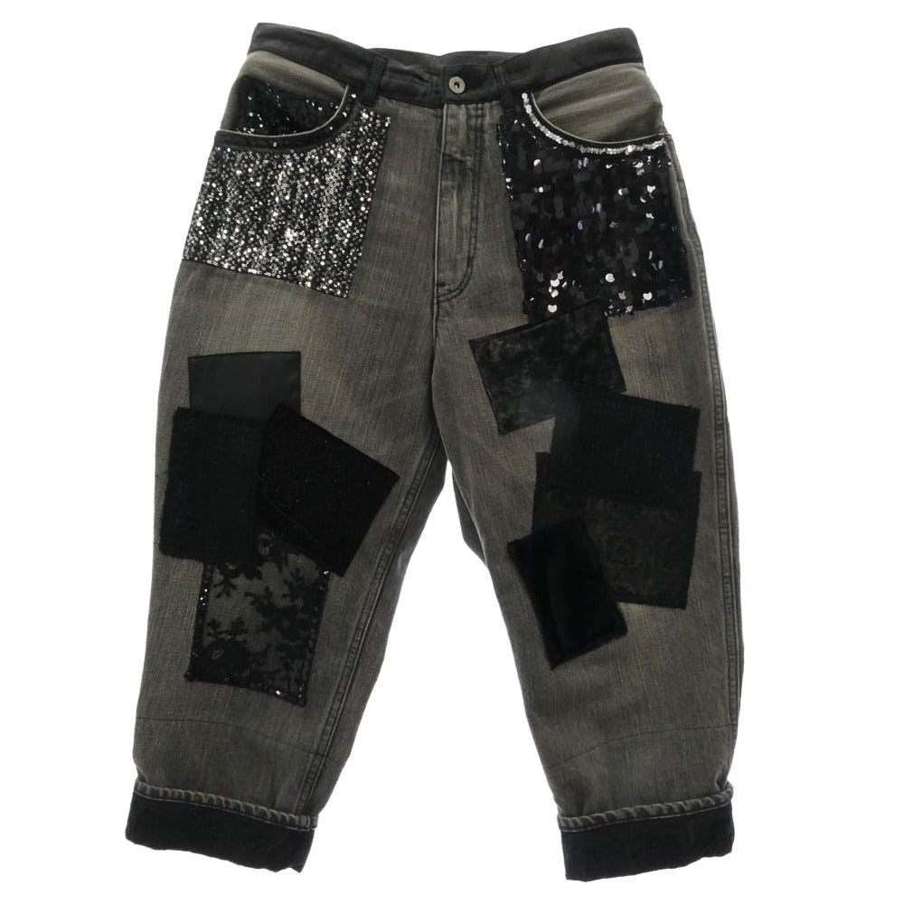JUNYA WATANABE COMME des GARCONS ジュンヤワタナベコムデギャルソン XG-P015 AD2020 スパンコール 異素材パッチワーク デニム パンツ ブラック系 M【中古】