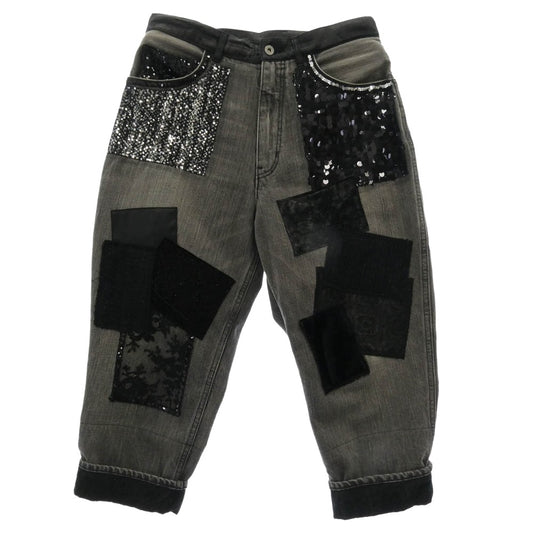 JUNYA WATANABE COMME des GARCONS ジュンヤワタナベコムデギャルソン XG-P015 AD2020 スパンコール 異素材パッチワーク デニム パンツ ブラック系 M【中古】