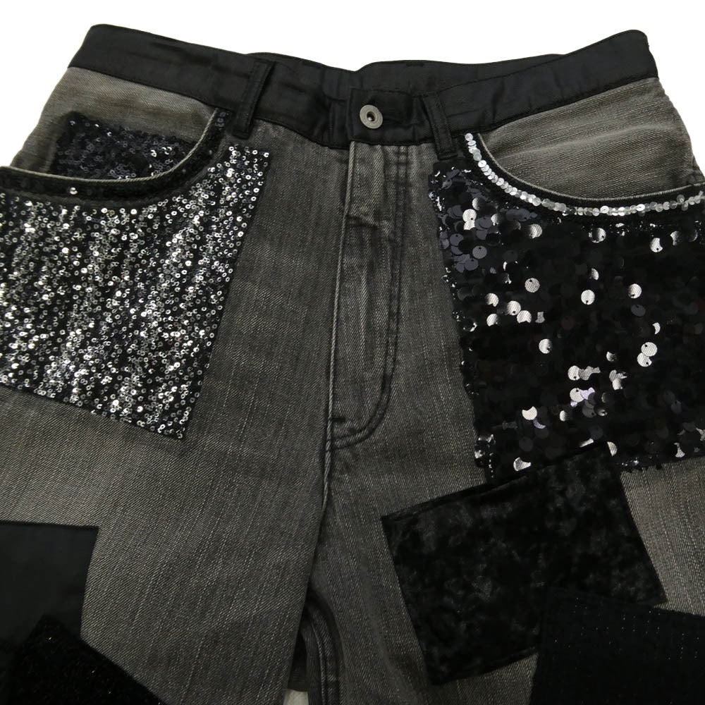 JUNYA WATANABE COMME des GARCONS ジュンヤワタナベコムデギャルソン XG-P015 AD2020 スパンコール 異素材パッチワーク デニム パンツ ブラック系 M【中古】