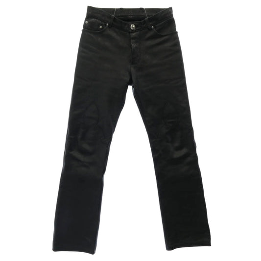CHROME HEARTS クロムハーツ（原本無） Flare Knee Cross Ball Button Leather Pants フレアニー クロスボールボタン オールレザー パンツ ブラック系【中古】