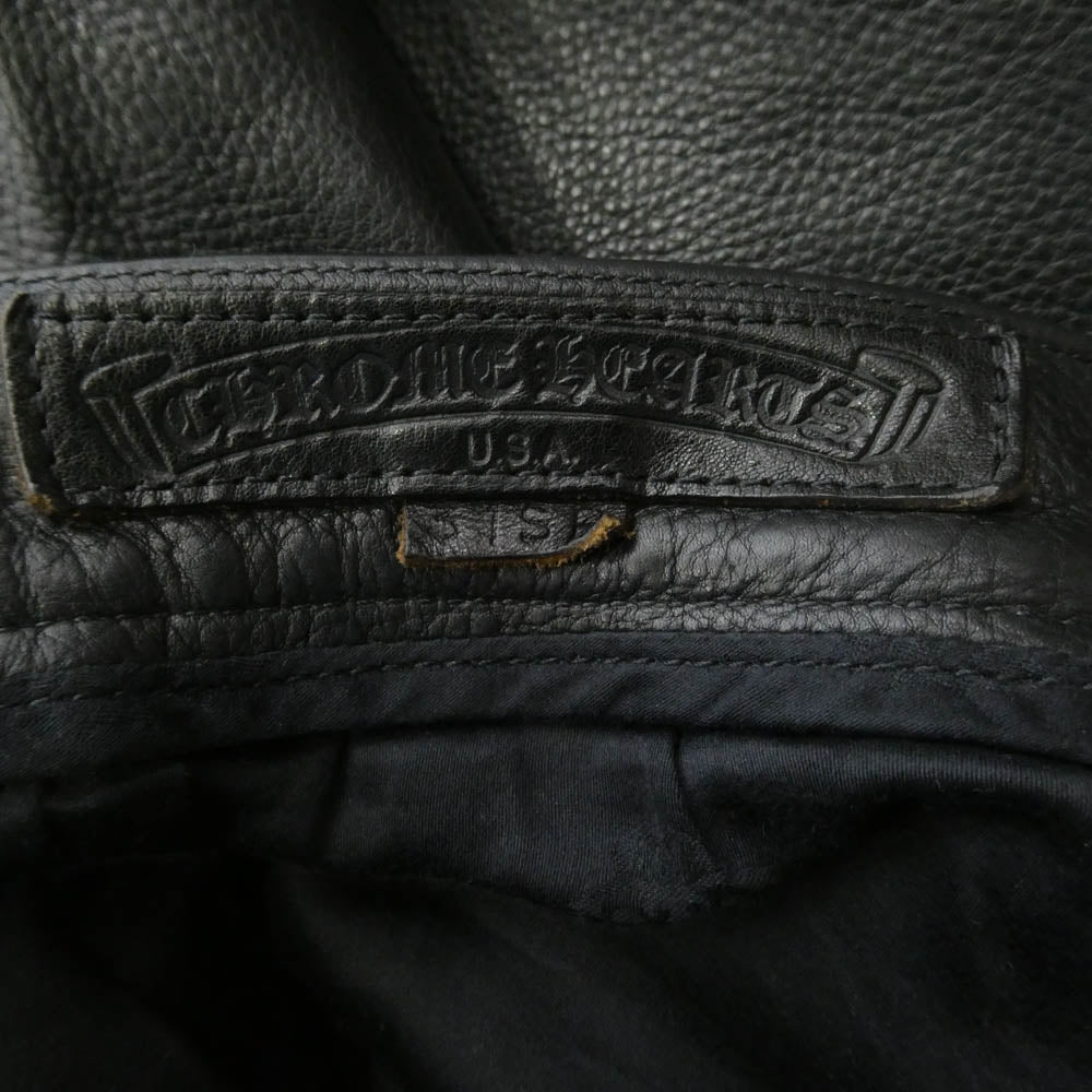 CHROME HEARTS クロムハーツ（原本無） Flare Knee Cross Ball Button Leather Pants フレアニー クロスボールボタン オールレザー パンツ ブラック系【中古】