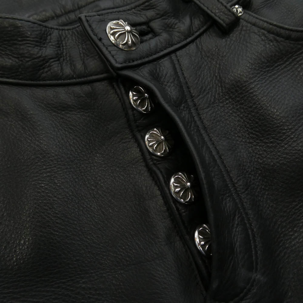CHROME HEARTS クロムハーツ（原本無） Flare Knee Cross Ball Button Leather Pants フレアニー クロスボールボタン オールレザー パンツ ブラック系【中古】