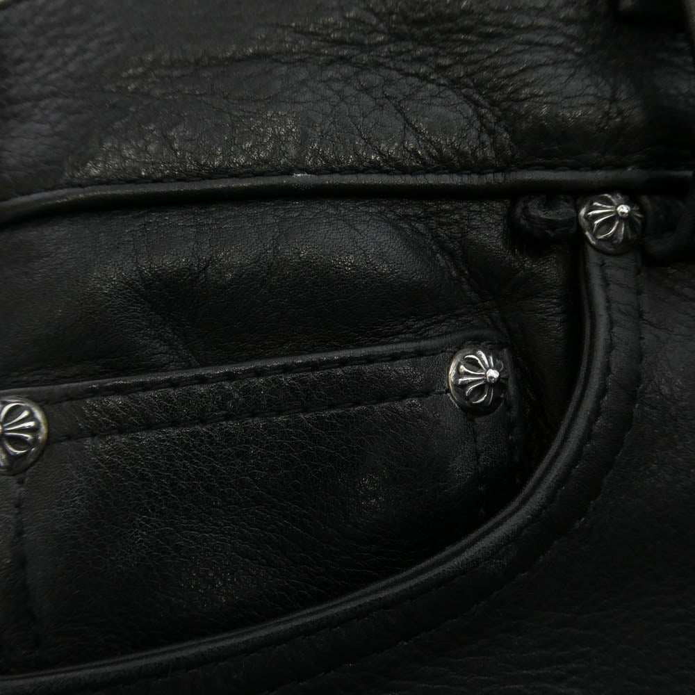 CHROME HEARTS クロムハーツ（原本無） Flare Knee Cross Ball Button Leather Pants フレアニー クロスボールボタン オールレザー パンツ ブラック系【中古】