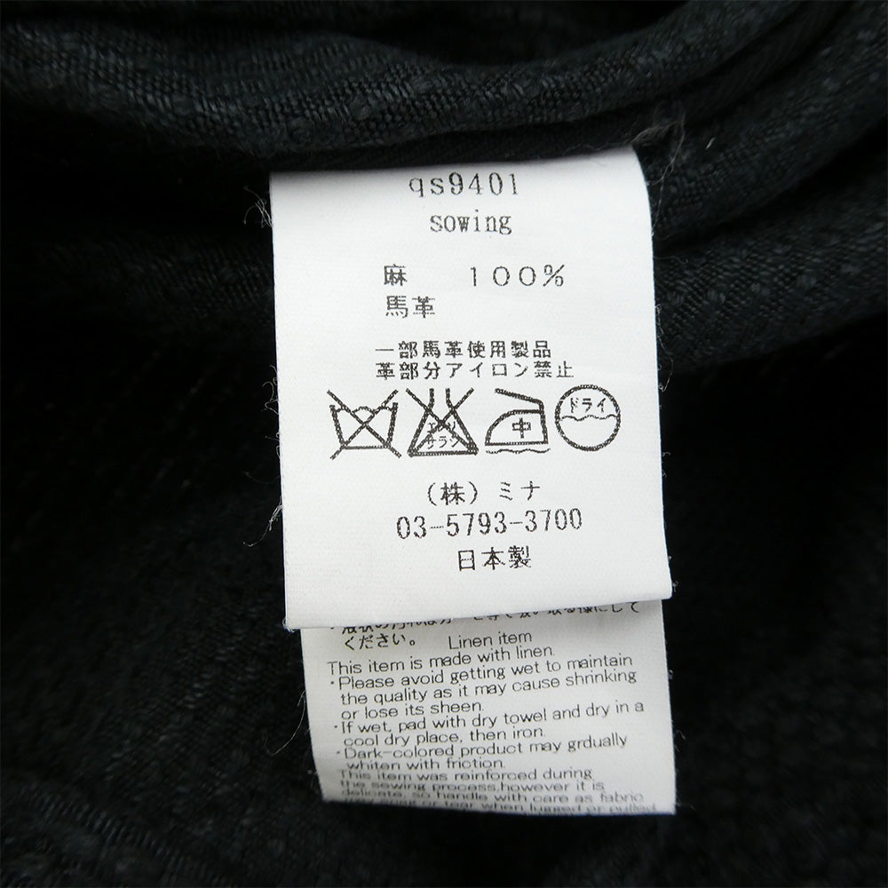mina perhonen ミナペルホネン qs9401 sowing 刺子 ちょうちょ 刺繍 レザー パッチ トートバッグ ブラック系【中古】