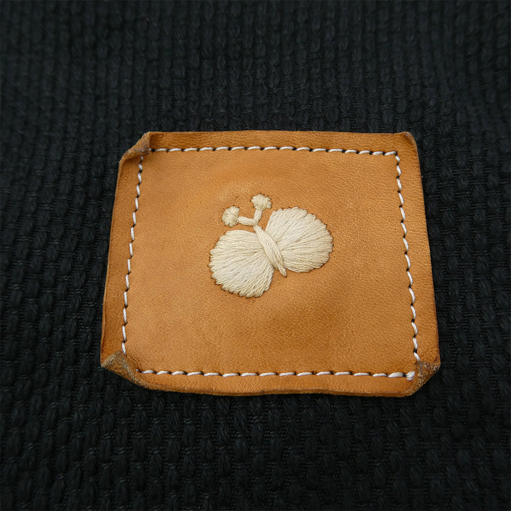 mina perhonen ミナペルホネン qs9401 sowing 刺子 ちょうちょ 刺繍 レザー パッチ トートバッグ ブラック系【中古】