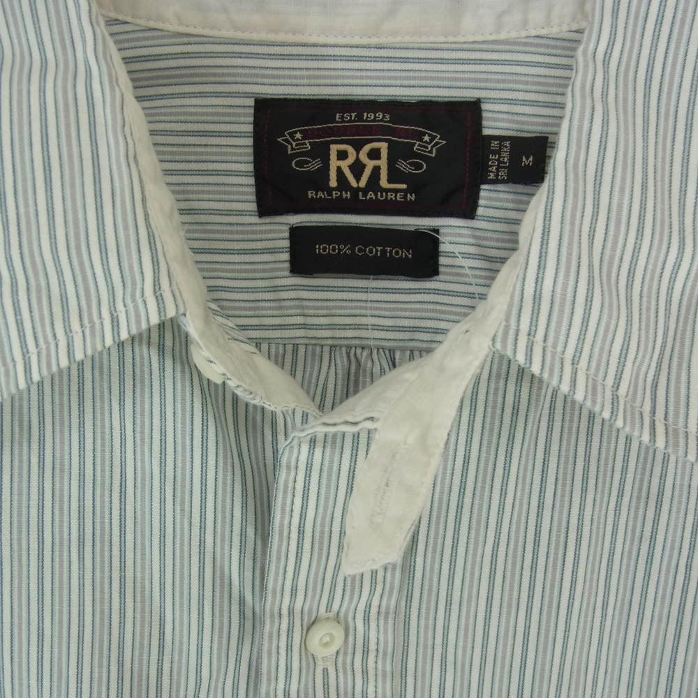 RRL ダブルアールエル マチ付き チンストラップ ストライプ 長袖 シャツ グリーン系 M【中古】