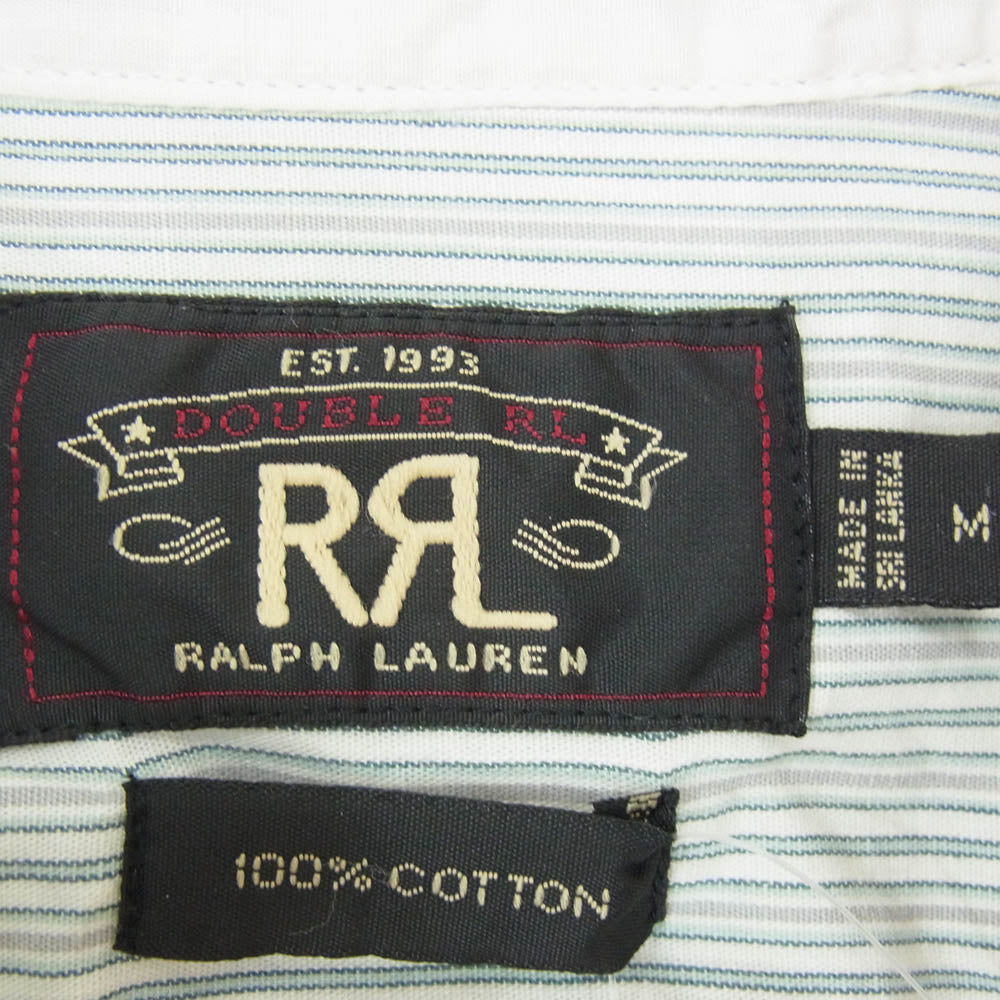 RRL ダブルアールエル マチ付き チンストラップ ストライプ 長袖 シャツ グリーン系 M【中古】