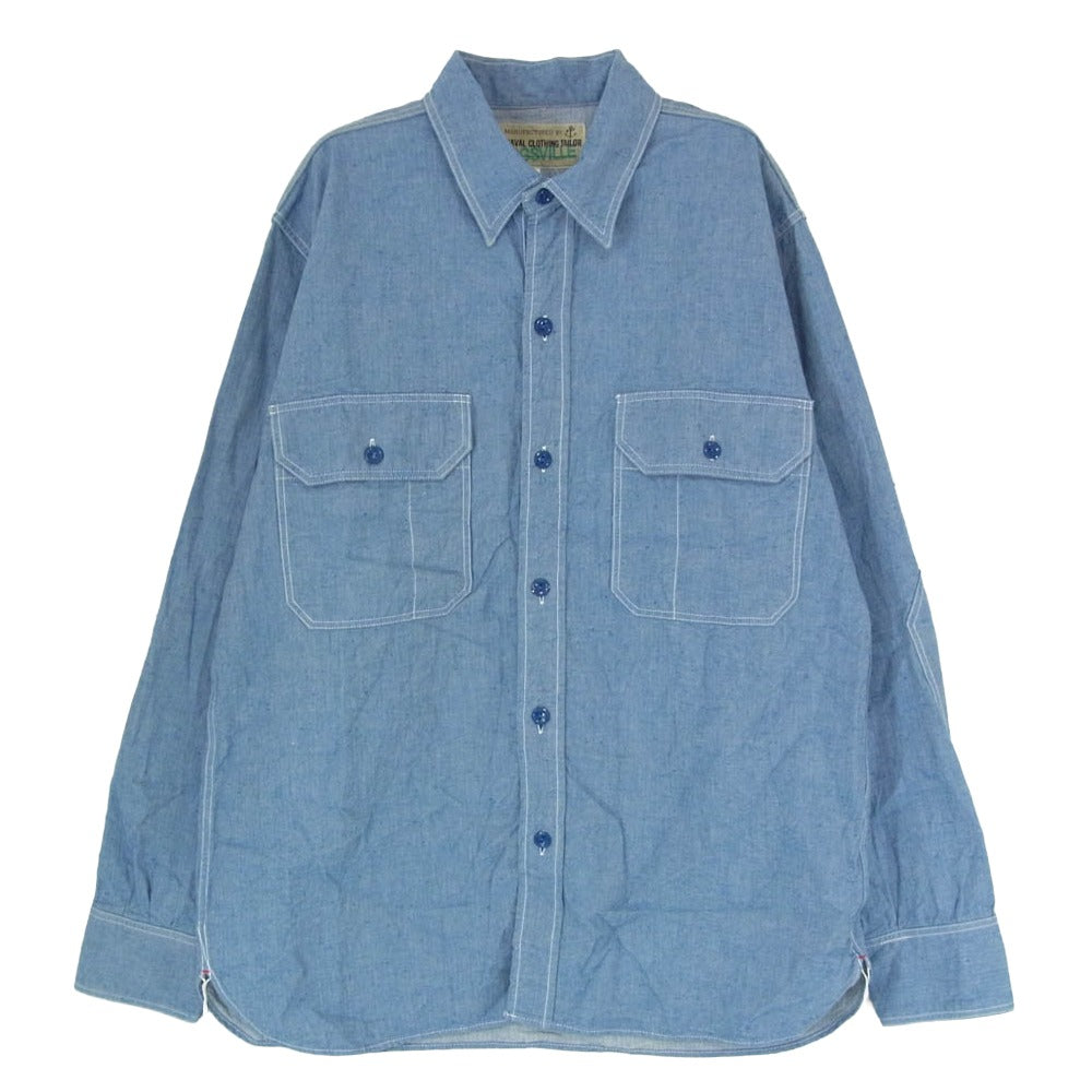 ミスターフリーダム MFSC FROGSVILLE INDIGO HBT SNIPES SHIRTS ヘリンボーン ミリタリー 長袖 シャツ ブルー系 L【中古】