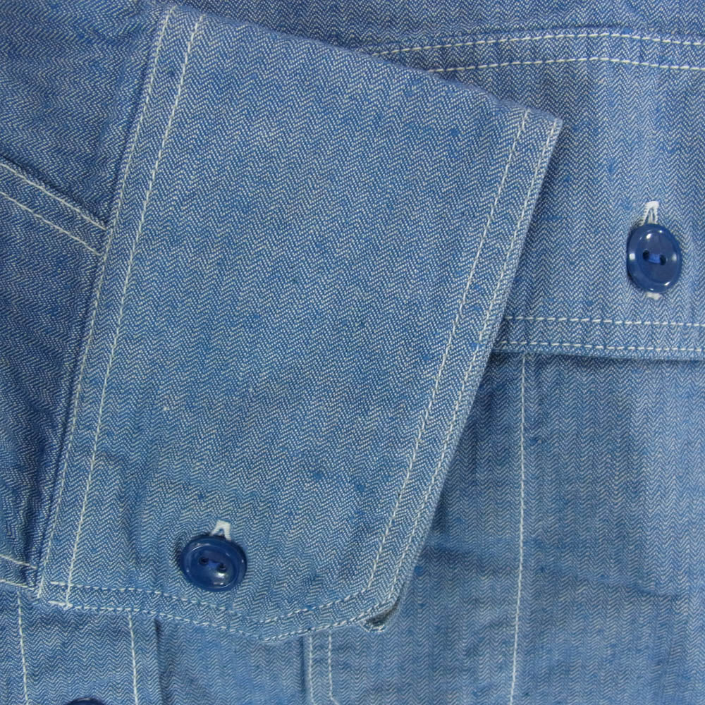 ミスターフリーダム MFSC FROGSVILLE INDIGO HBT SNIPES SHIRTS ヘリンボーン ミリタリー 長袖 シャツ ブルー系 L【中古】