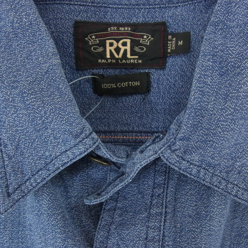 RRL ダブルアールエル マチ付き チンストラップ シャンブレー ロングスリーブ 長袖 シャツ ブルー系 M【中古】 RRL ダブルアールエル マチ付き チンストラップ シャンブレー ロング