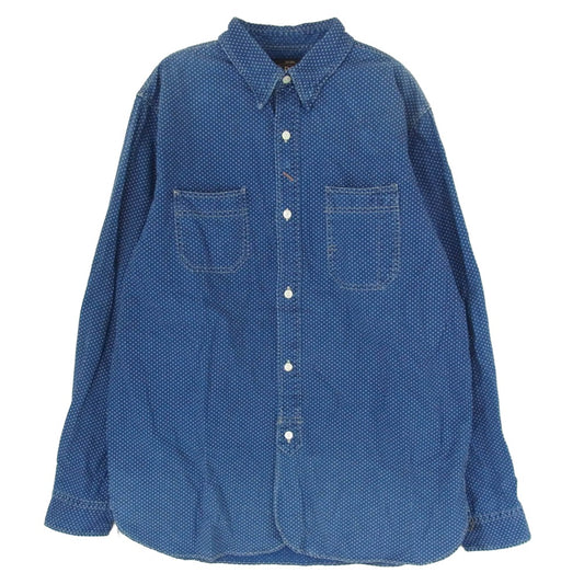 RRL ダブルアールエル マチ付き チンストラップ ピンドット柄 長袖 シャツ ネイビー系 M【中古】