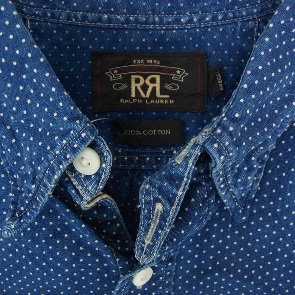 RRL ダブルアールエル マチ付き チンストラップ ピンドット柄 長袖 シャツ ネイビー系 M【中古】
