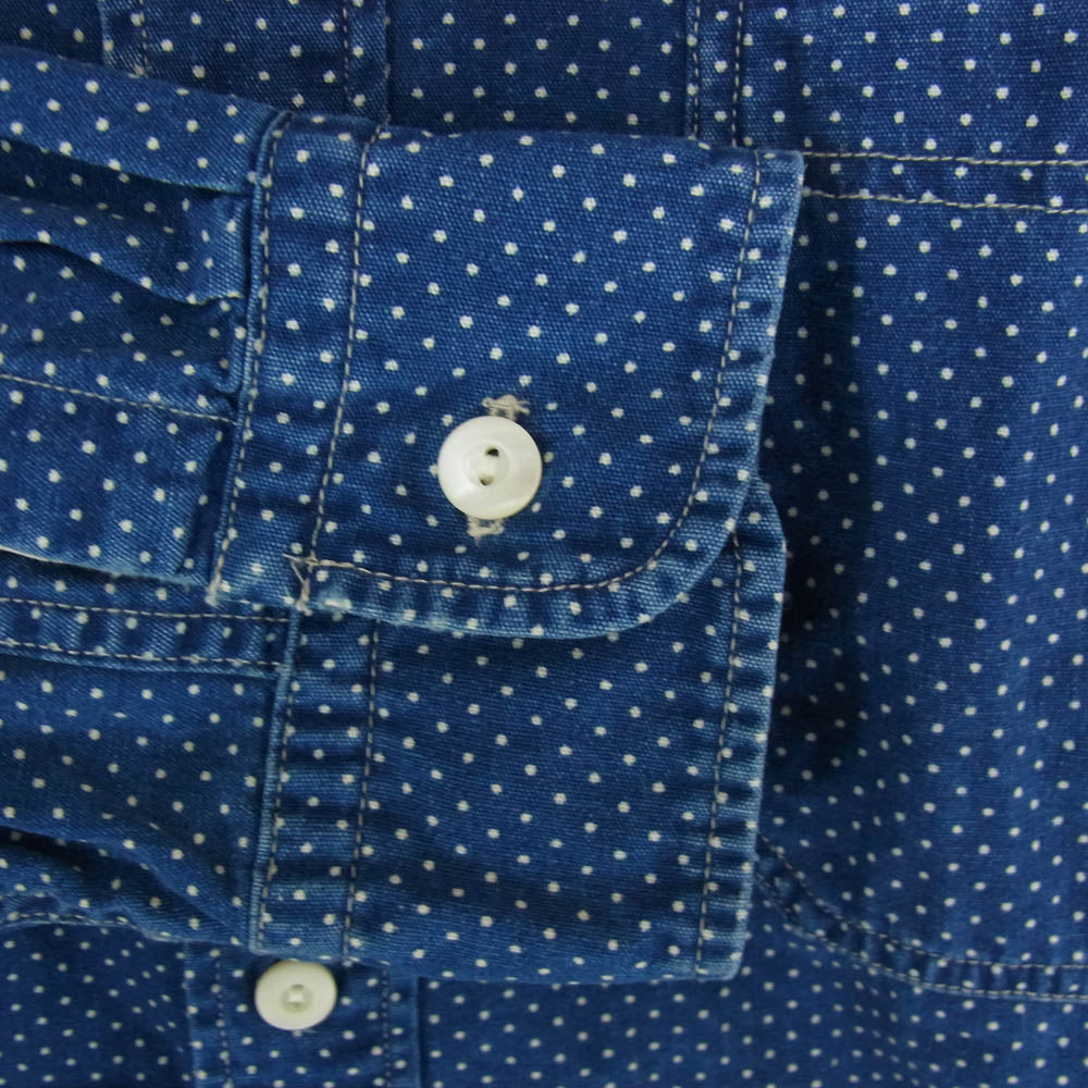 RRL ダブルアールエル マチ付き チンストラップ ピンドット柄 長袖 シャツ ネイビー系 M【中古】