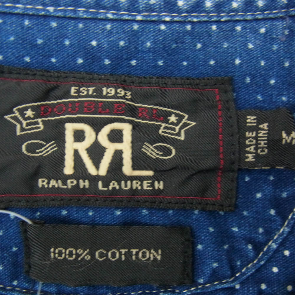 RRL ダブルアールエル マチ付き チンストラップ ピンドット柄 長袖 シャツ ネイビー系 M【中古】