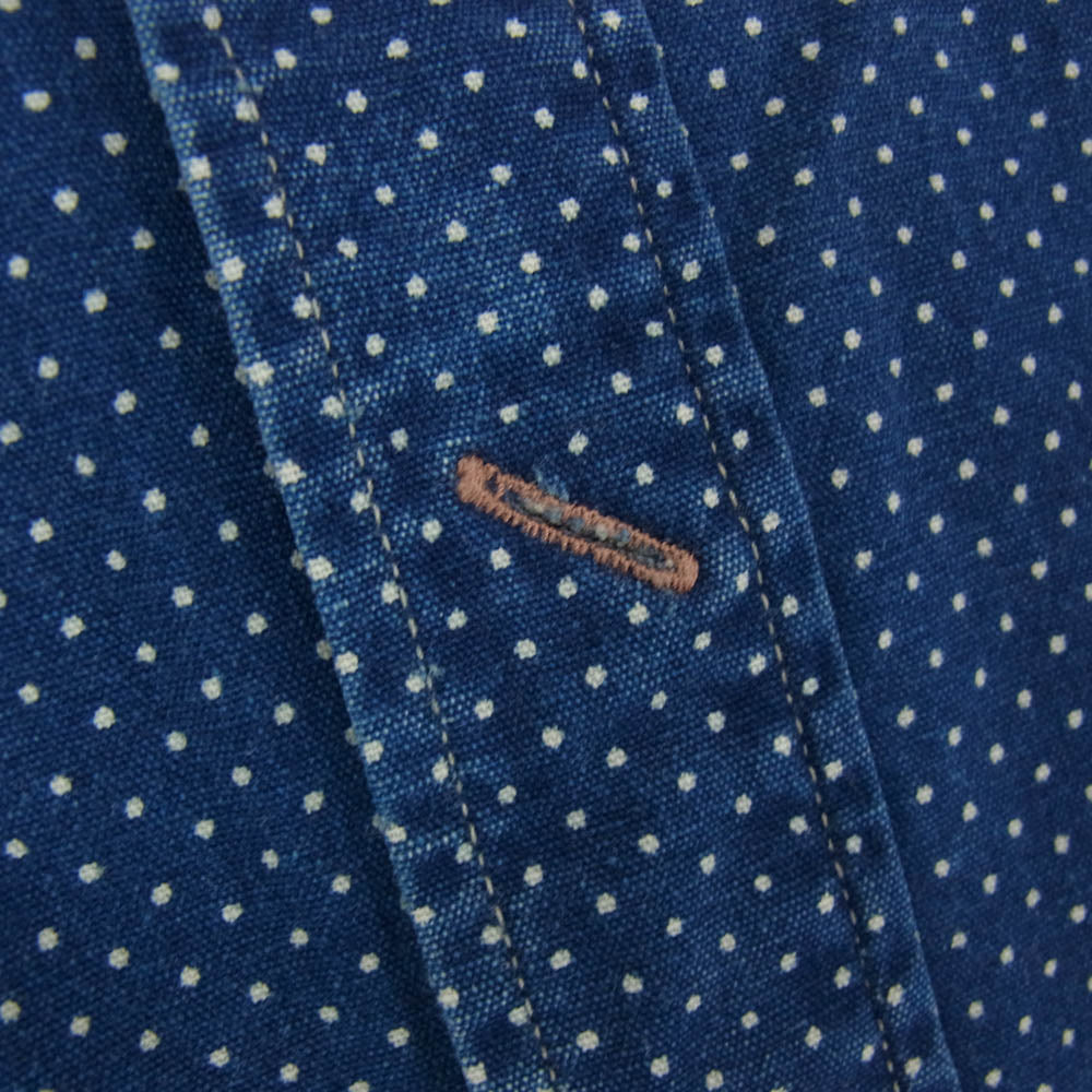 RRL ダブルアールエル マチ付き チンストラップ ピンドット柄 長袖 シャツ ネイビー系 M【中古】
