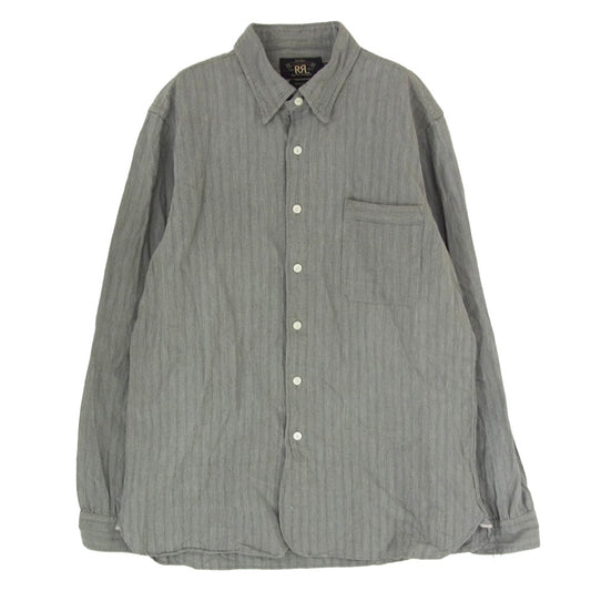 RRL ダブルアールエル マチ付き チンストラップ ストライプ 長袖 シャツ グレー系 M【中古】