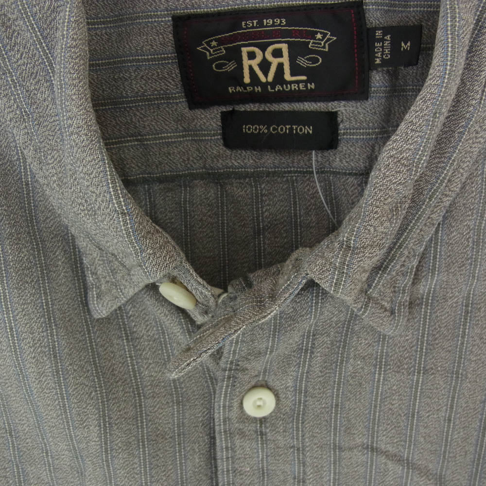 RRL ダブルアールエル マチ付き チンストラップ ストライプ 長袖 シャツ グレー系 M【中古】