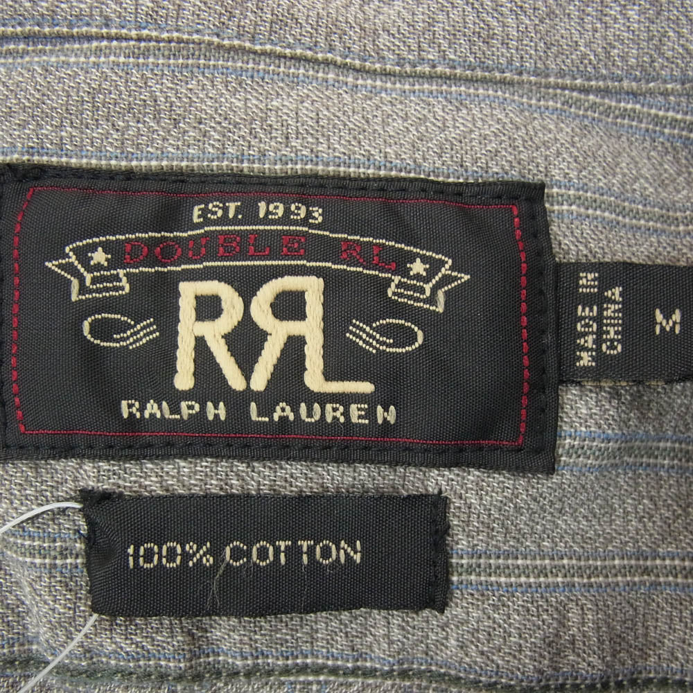 RRL ダブルアールエル マチ付き チンストラップ ストライプ 長袖 シャツ グレー系 M【中古】