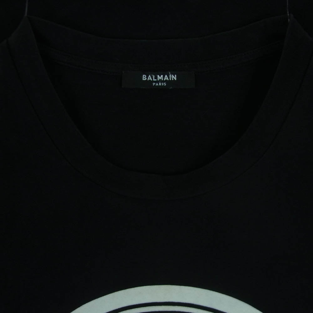 BALMAIN バルマン メダリオンロゴ フロッキープリント 半袖 Tシャツ ポルトガル製 ブラック系 M【中古】