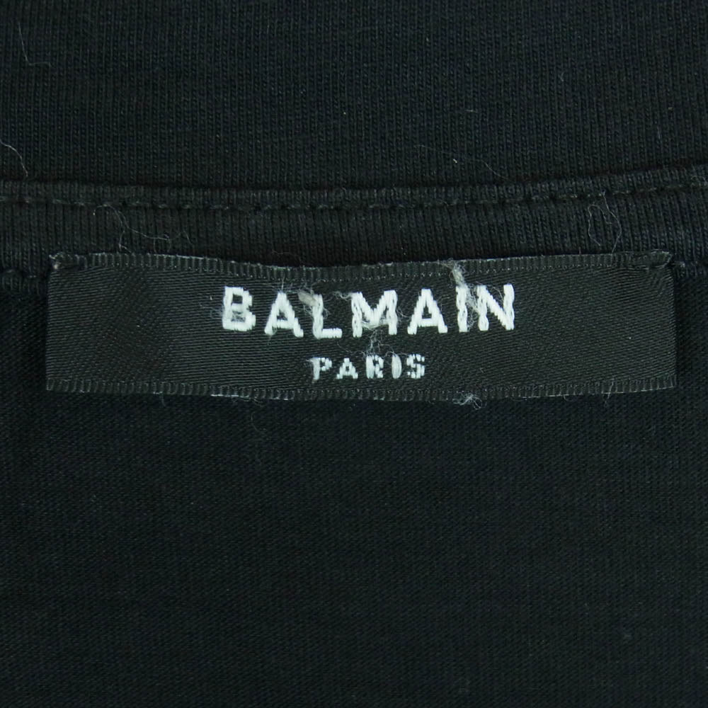 BALMAIN バルマン メダリオンロゴ フロッキープリント 半袖 Tシャツ ポルトガル製 ブラック系 M【中古】