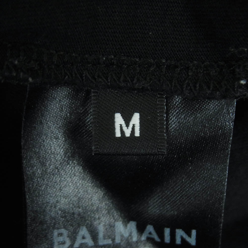BALMAIN バルマン メダリオンロゴ フロッキープリント 半袖 Tシャツ ポルトガル製 ブラック系 M【中古】