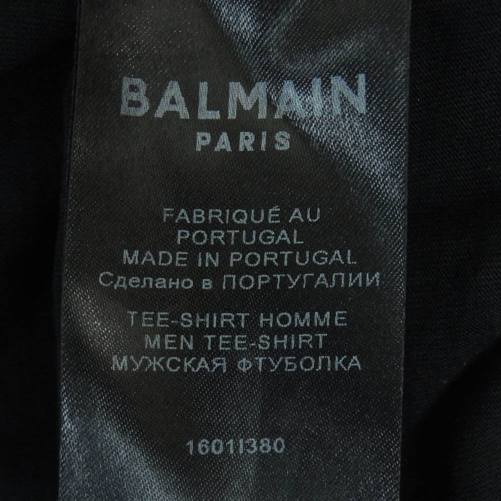 BALMAIN バルマン メダリオンロゴ フロッキープリント 半袖 Tシャツ ポルトガル製 ブラック系 M【中古】