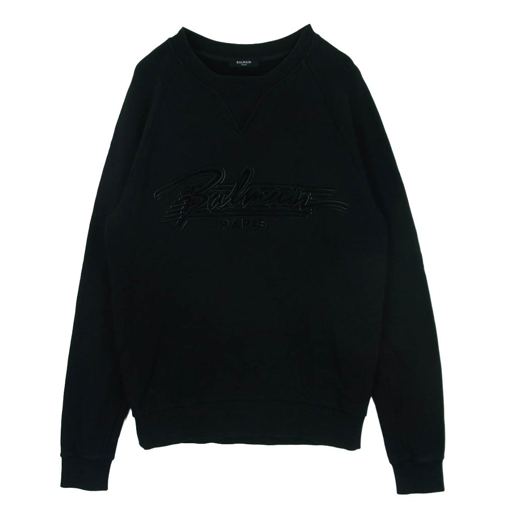 BALMAIN バルマン エンボスフロッキーロゴ スウェット トレーナー ポルトガル製 ブラック系 M【中古】