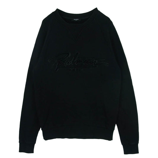 BALMAIN バルマン エンボスフロッキーロゴ スウェット トレーナー ポルトガル製 ブラック系 M【中古】