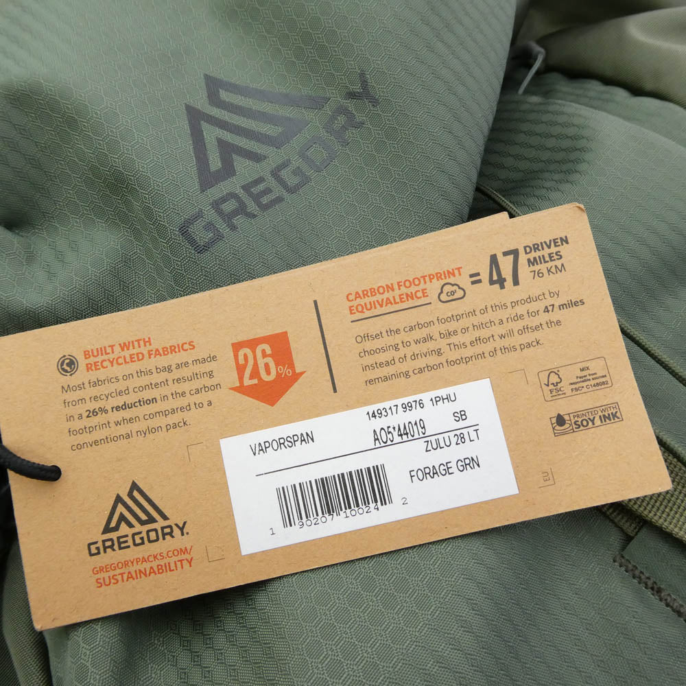 GREGORY グレゴリー ZULU ズール LT 28 28L フォリッジグリーン バックパック リュック カーキ系 28L【新古品】【未使用】【中古】