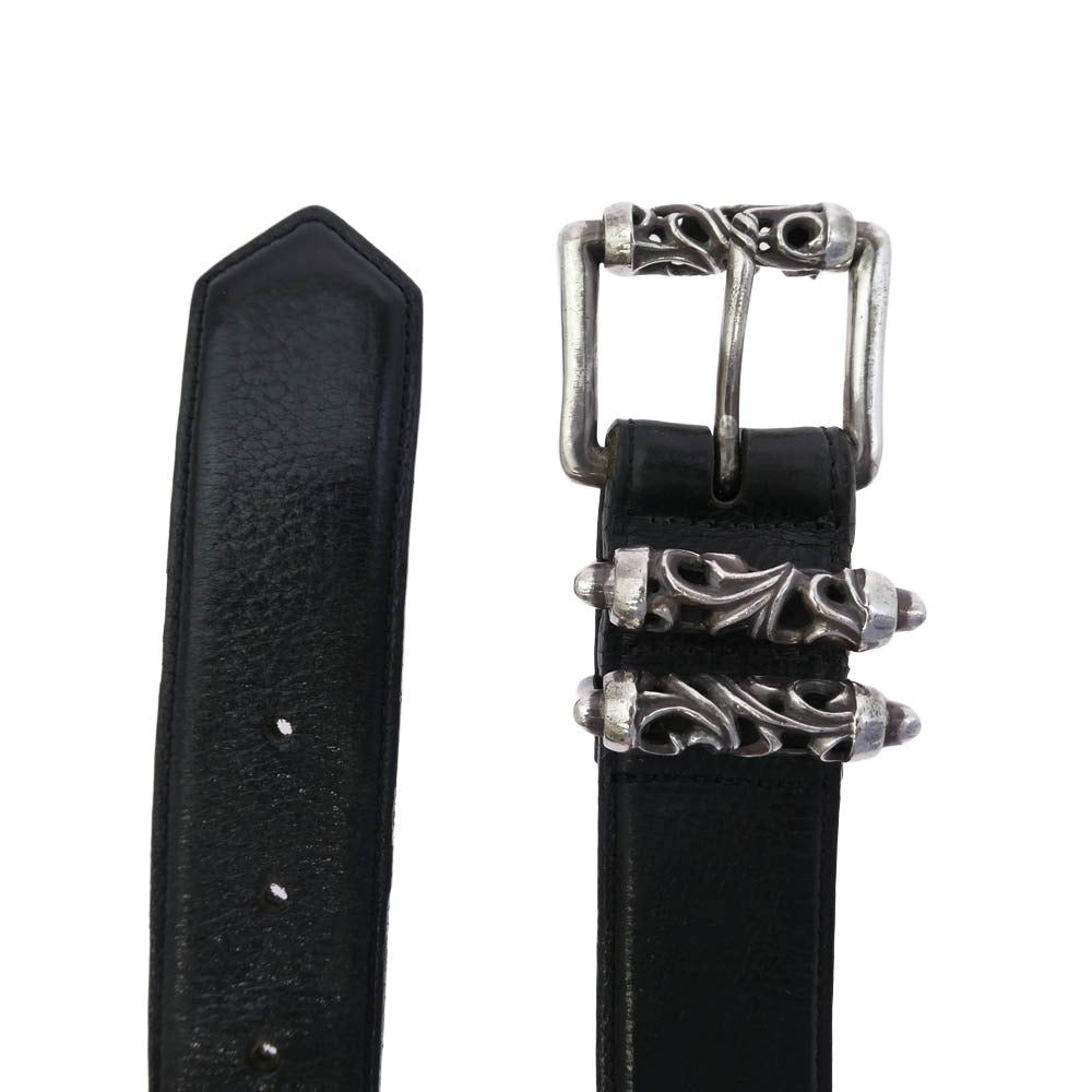 CHROME HEARTS クロムハーツ（原本無） 3PC ROLLER ローラーバックル レザー ベルト 34インチ ブラック系 シルバー系 34【中古】